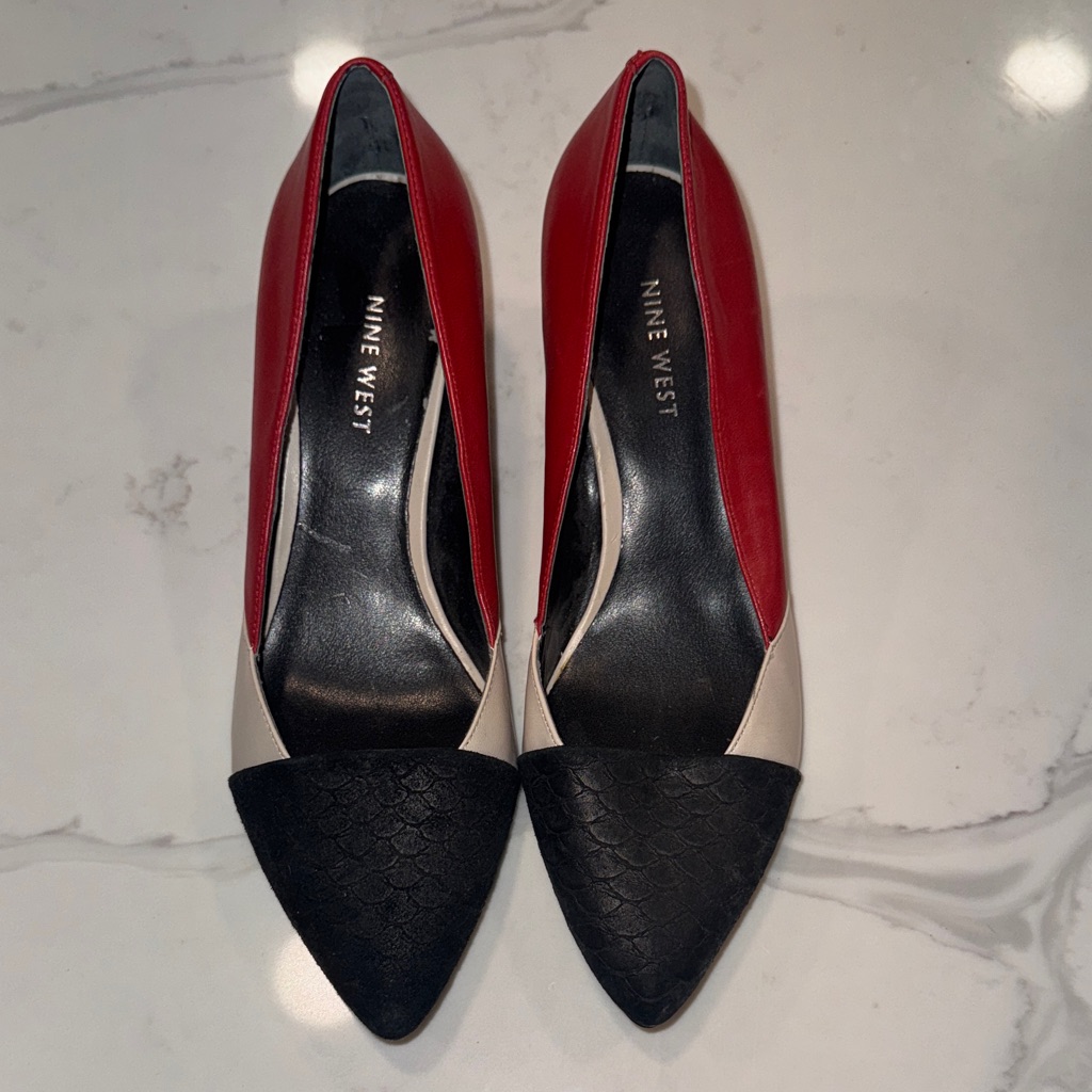 Nine West Red, Black, And Cream Heels 7m